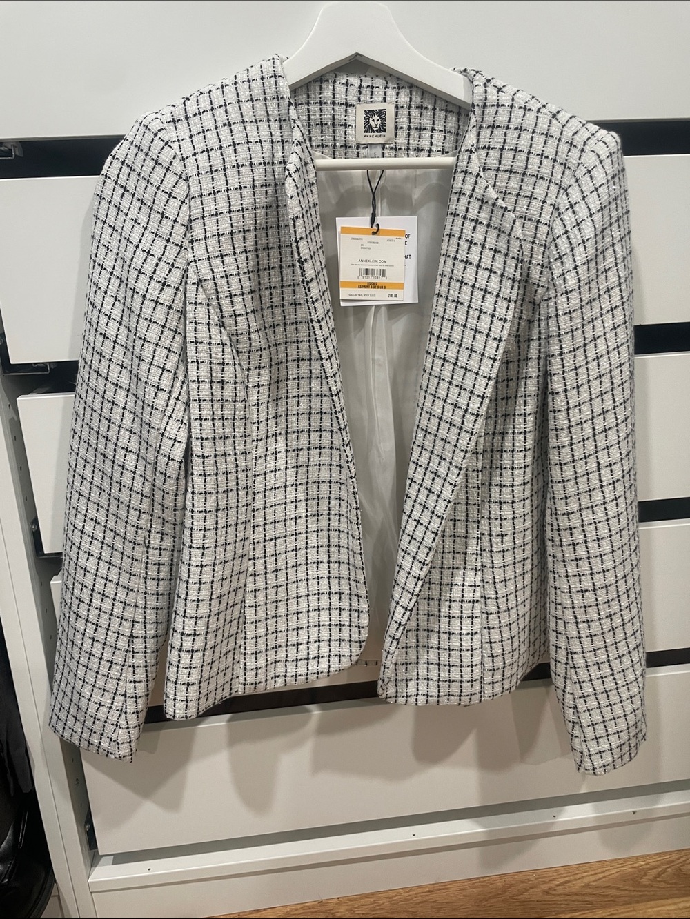 Anne Klein Black & White Tweed Open-Front Blazer